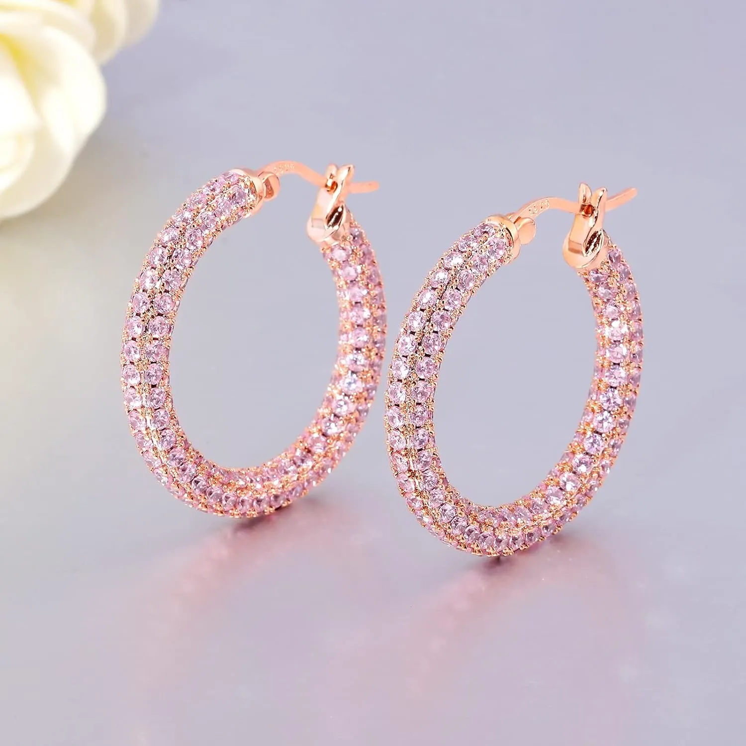 CiNily Hoop Earrings for Women Hypoallergenic, 14K Gold Plated 925 Sterling Silver Lightweight Mult-colors Crystal CZ Chunky Open Hoops Earrings Jewelry Gifts for Sensitive Ears 28mm/1.2"