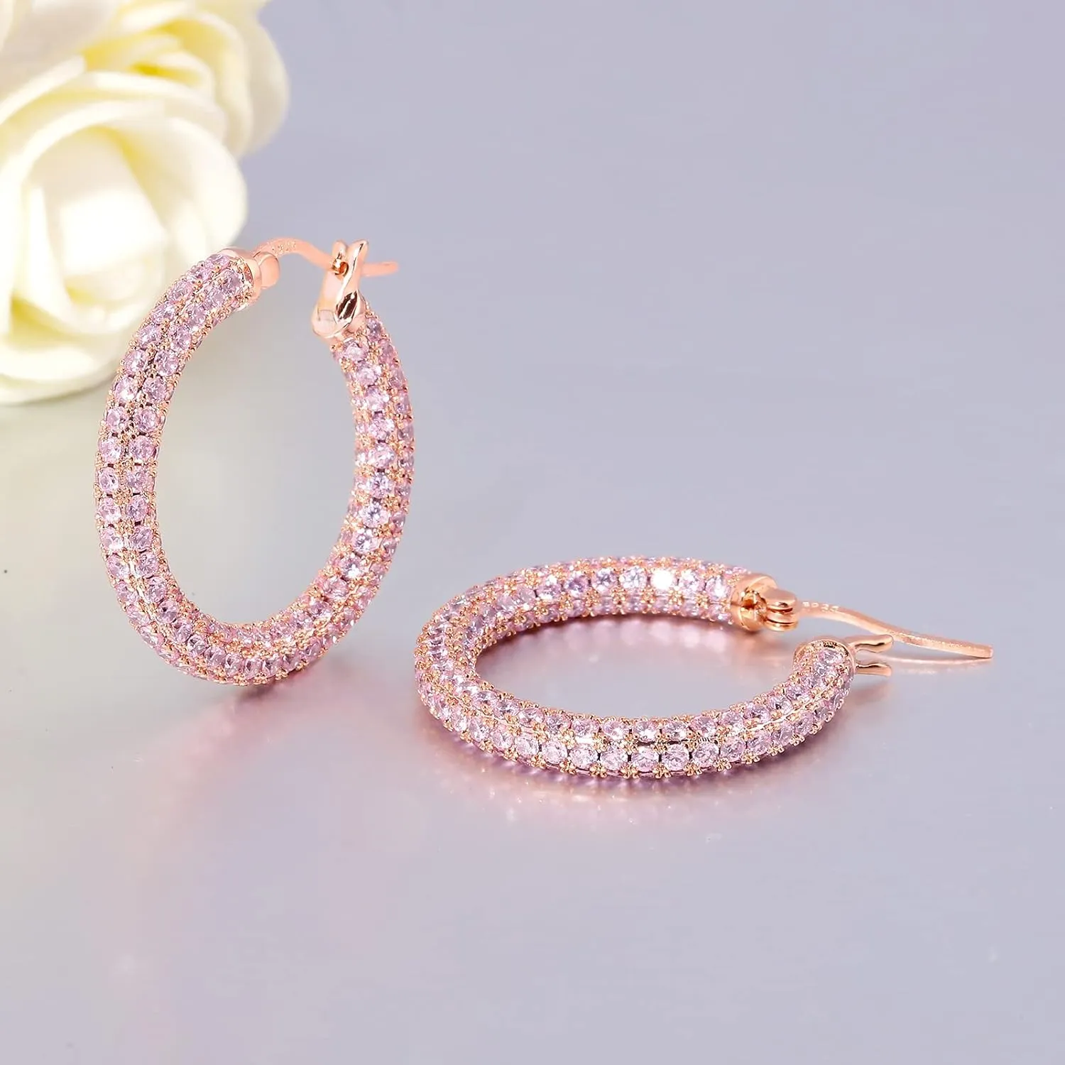 CiNily Hoop Earrings for Women Hypoallergenic, 14K Gold Plated 925 Sterling Silver Lightweight Mult-colors Crystal CZ Chunky Open Hoops Earrings Jewelry Gifts for Sensitive Ears 28mm/1.2"