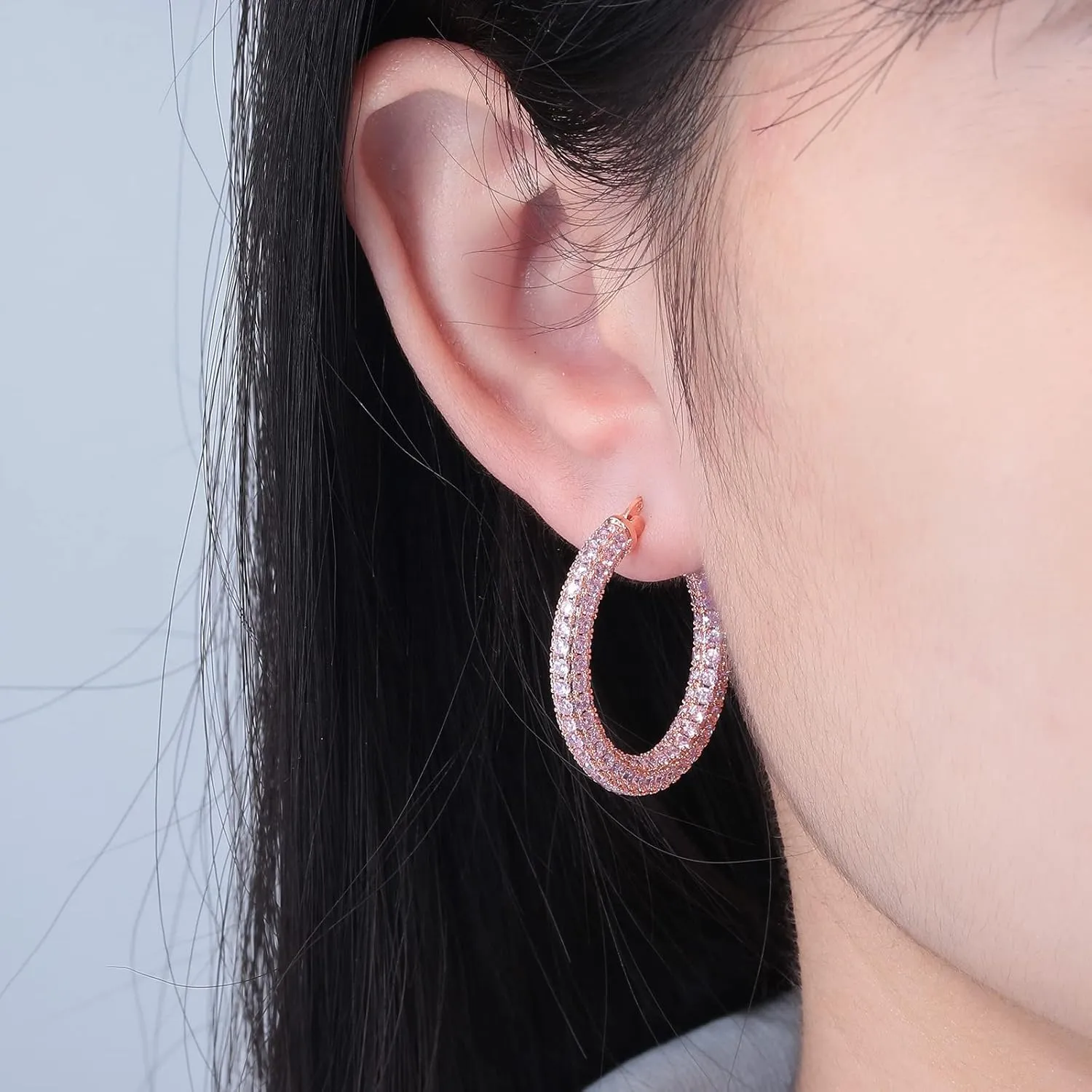 CiNily Hoop Earrings for Women Hypoallergenic, 14K Gold Plated 925 Sterling Silver Lightweight Mult-colors Crystal CZ Chunky Open Hoops Earrings Jewelry Gifts for Sensitive Ears 28mm/1.2"