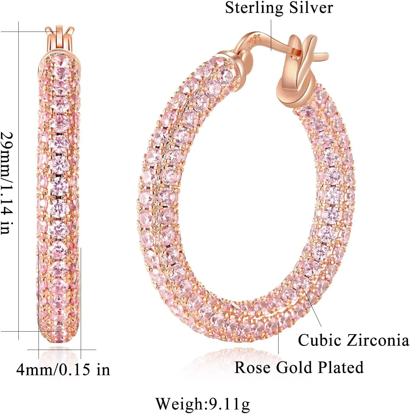 CiNily Hoop Earrings for Women Hypoallergenic, 14K Gold Plated 925 Sterling Silver Lightweight Mult-colors Crystal CZ Chunky Open Hoops Earrings Jewelry Gifts for Sensitive Ears 28mm/1.2"
