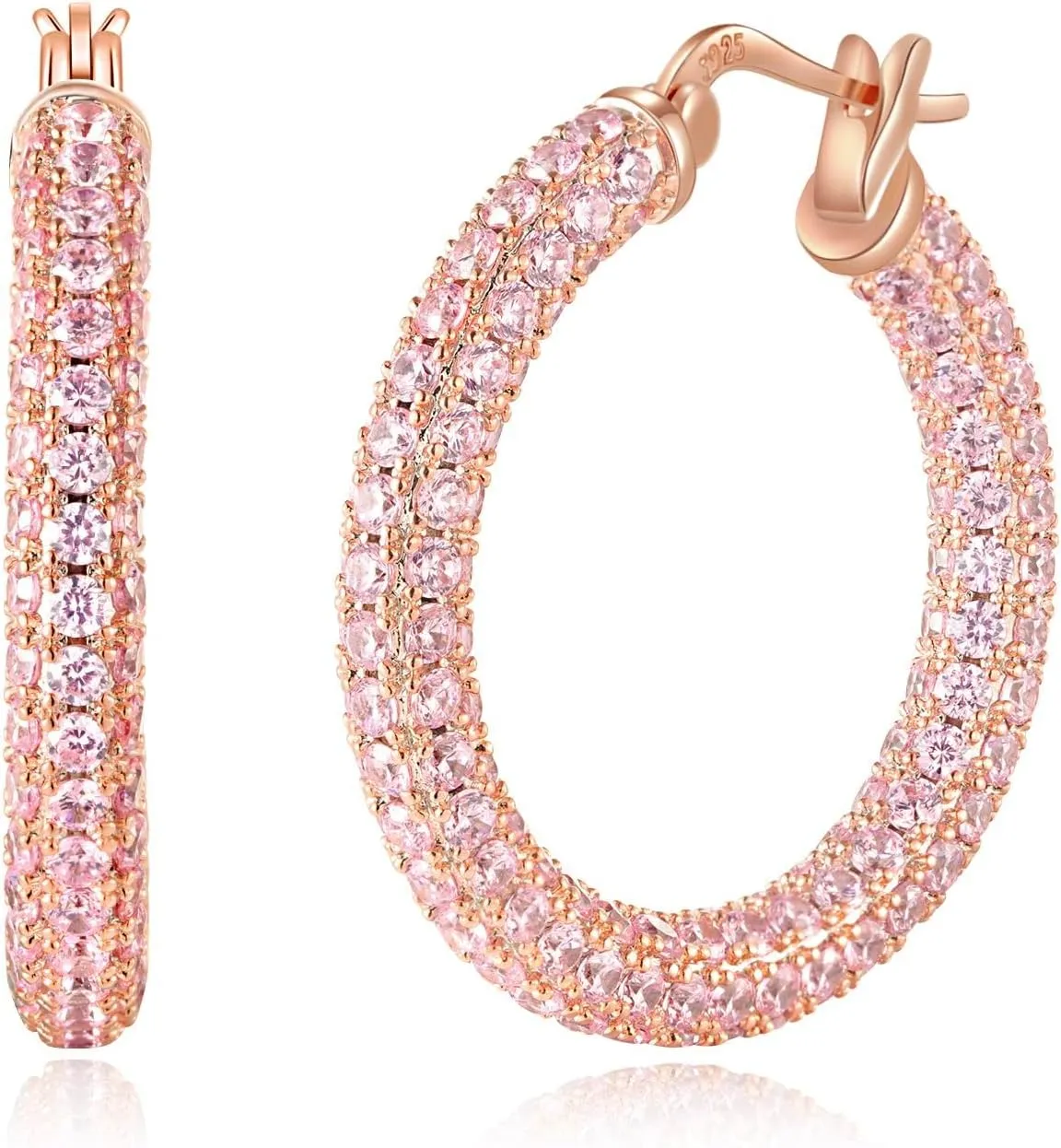 CiNily Hoop Earrings for Women Hypoallergenic, 14K Gold Plated 925 Sterling Silver Lightweight Mult-colors Crystal CZ Chunky Open Hoops Earrings Jewelry Gifts for Sensitive Ears 28mm/1.2"