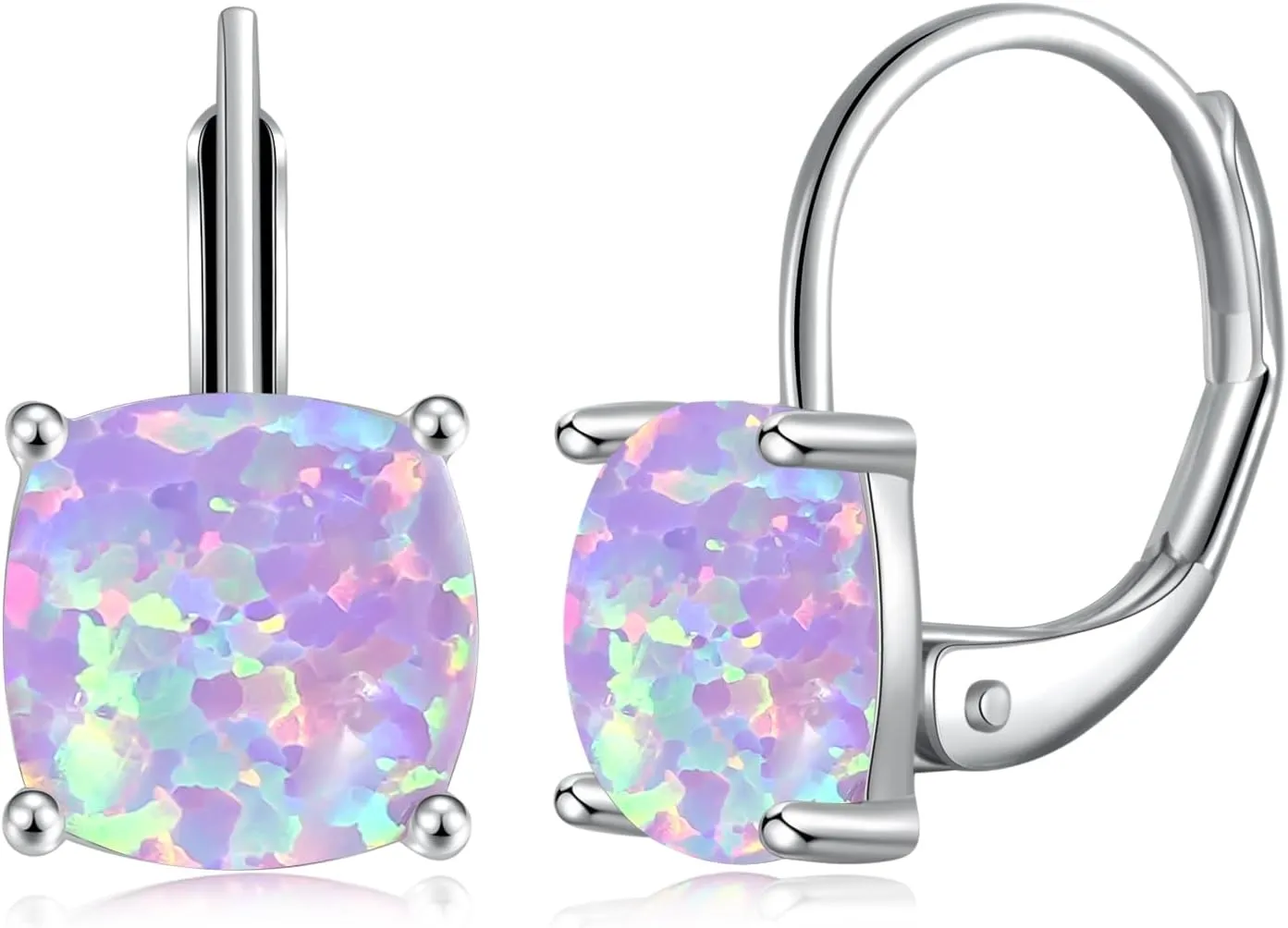 CiNily Leverback Dangle Earrings for Women Girls Hypoallergenic,14K Gold Plated Pendant Earrings Square Opal Hoops Hanging Lever Earrings Fashion Jewelry Gifts for Sensitive Ears