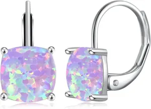 CiNily Leverback Dangle Earrings for Women Girls Hypoallergenic,14K Gold Plated Pendant Earrings Square Opal Hoops Hanging Lever Earrings Fashion Jewelry Gifts for Sensitive Ears