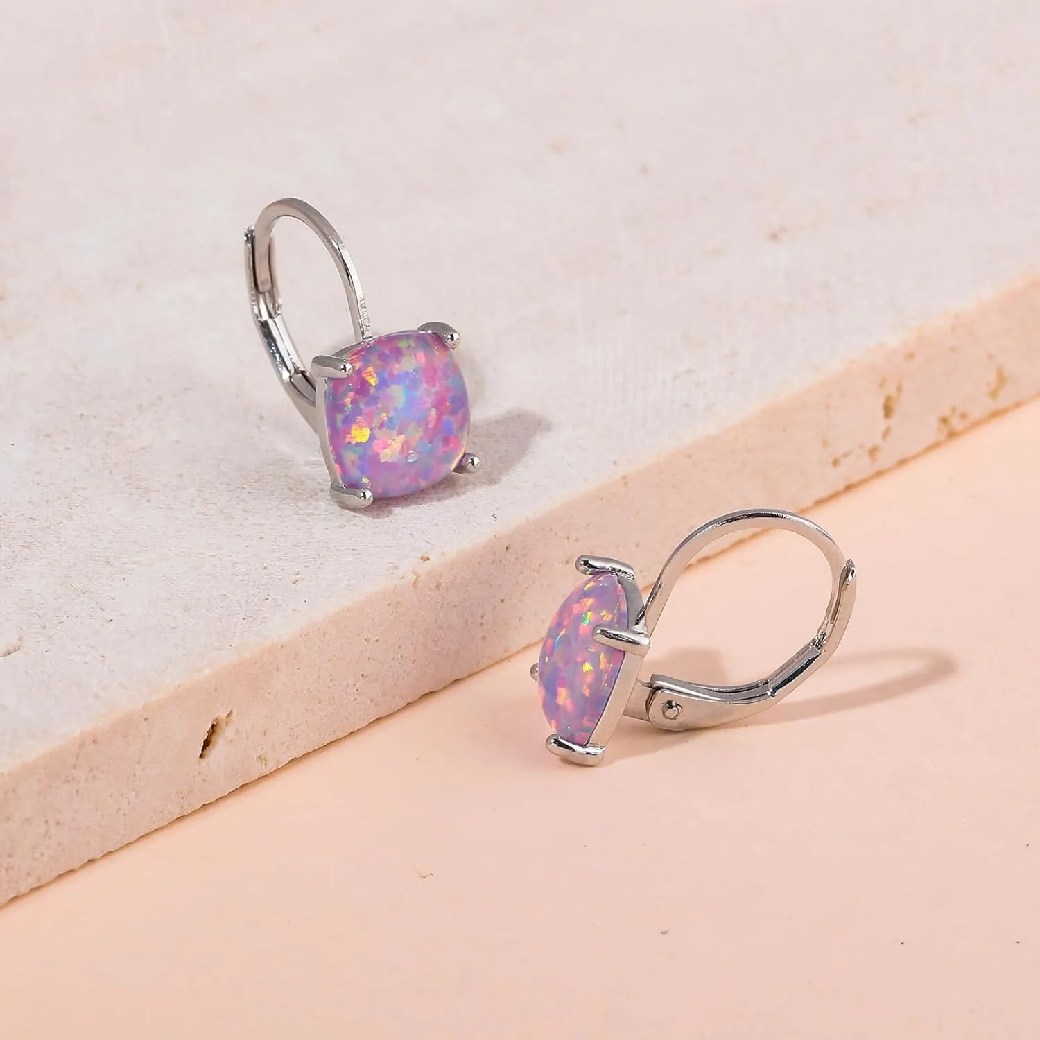 CiNily Leverback Dangle Earrings for Women Girls Hypoallergenic,14K Gold Plated Pendant Earrings Square Opal Hoops Hanging Lever Earrings Fashion Jewelry Gifts for Sensitive Ears
