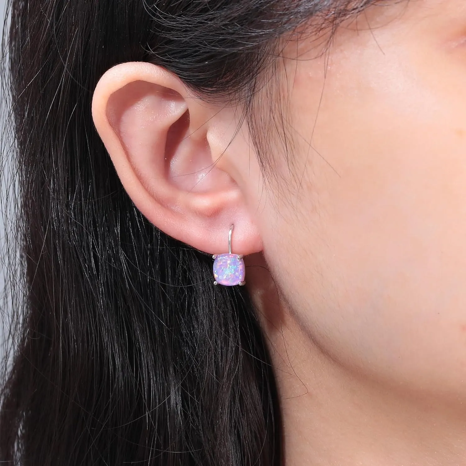 CiNily Leverback Dangle Earrings for Women Girls Hypoallergenic,14K Gold Plated Pendant Earrings Square Opal Hoops Hanging Lever Earrings Fashion Jewelry Gifts for Sensitive Ears