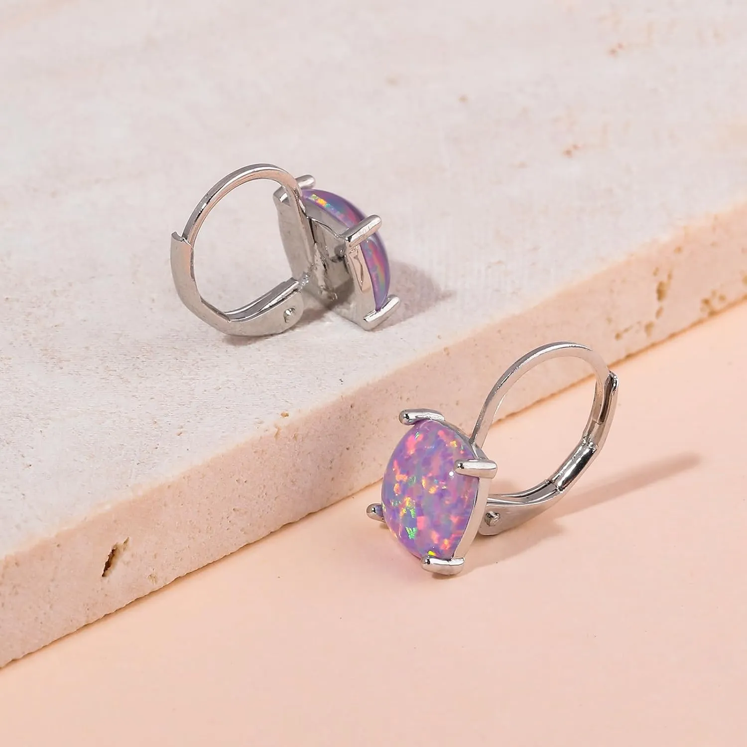 CiNily Leverback Dangle Earrings for Women Girls Hypoallergenic,14K Gold Plated Pendant Earrings Square Opal Hoops Hanging Lever Earrings Fashion Jewelry Gifts for Sensitive Ears