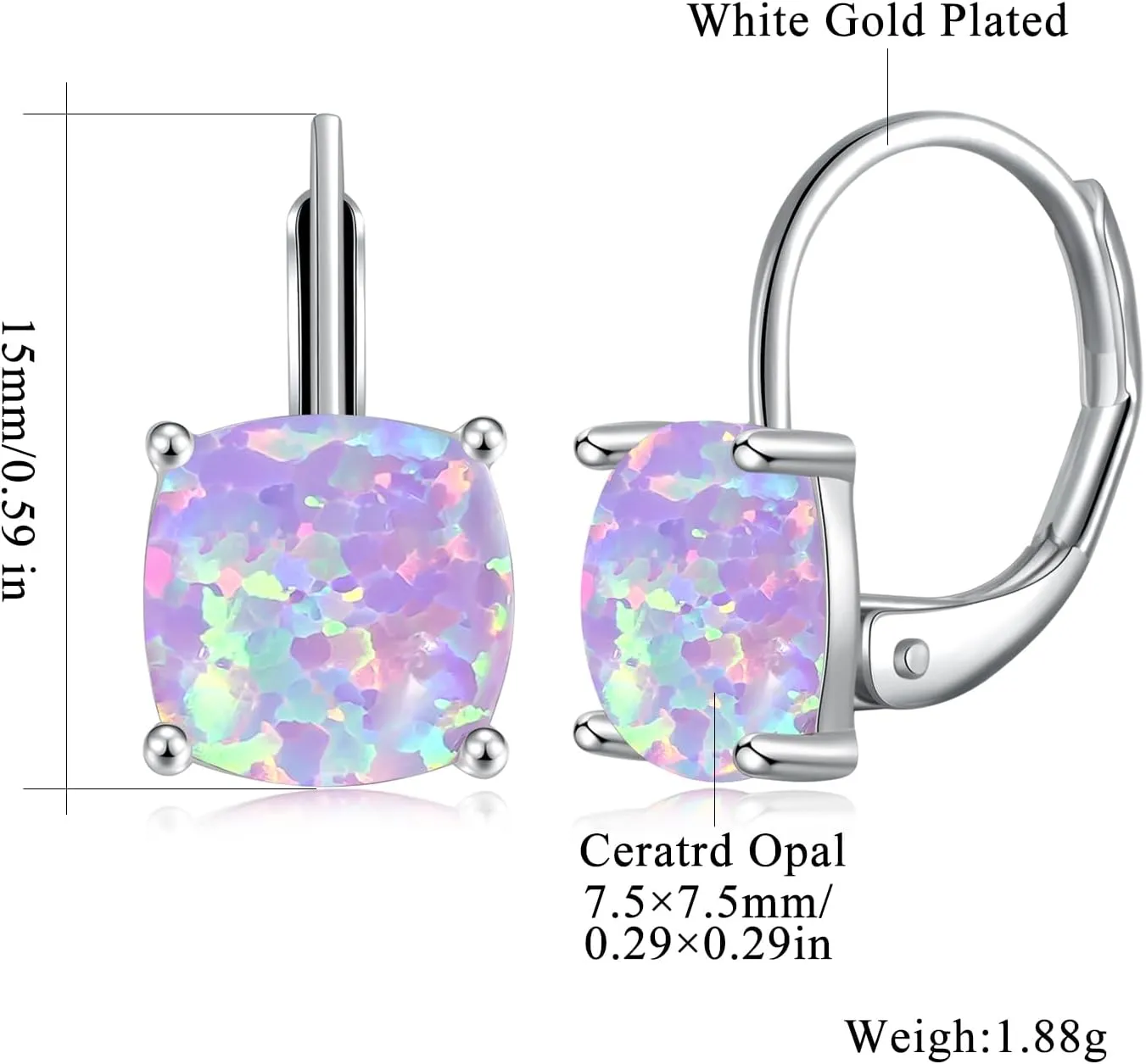 CiNily Leverback Dangle Earrings for Women Girls Hypoallergenic,14K Gold Plated Pendant Earrings Square Opal Hoops Hanging Lever Earrings Fashion Jewelry Gifts for Sensitive Ears