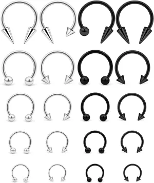 Cisyozi 16G Long Spike Septum Rings 316L Surgical Steel Hypaollergenic Septum Nose Eyebrow Rings Hoop Tragus Cartilage Helix Rook Earrings Smiley Piercing Jewelry for Women Men Silver Black