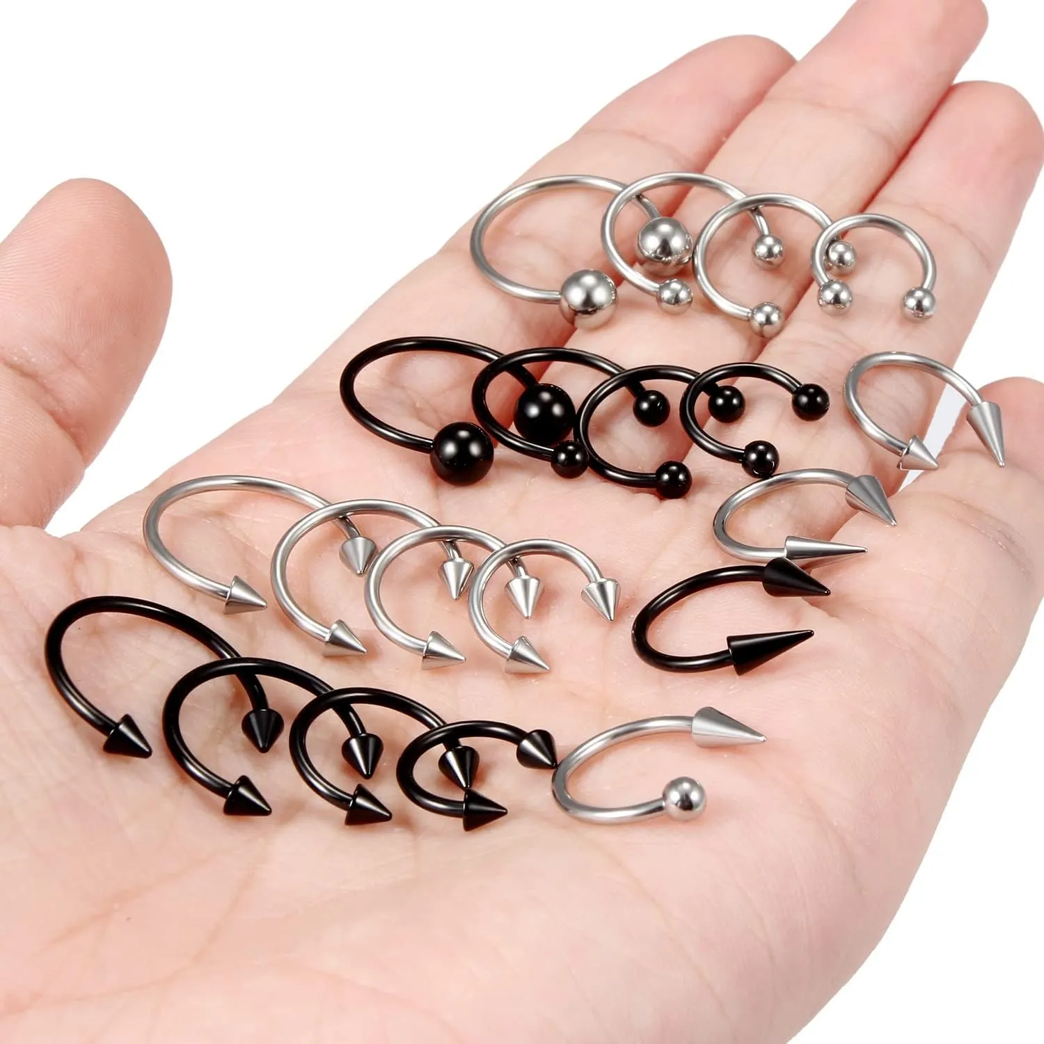 Cisyozi 16G Long Spike Septum Rings 316L Surgical Steel Hypaollergenic Septum Nose Eyebrow Rings Hoop Tragus Cartilage Helix Rook Earrings Smiley Piercing Jewelry for Women Men Silver Black