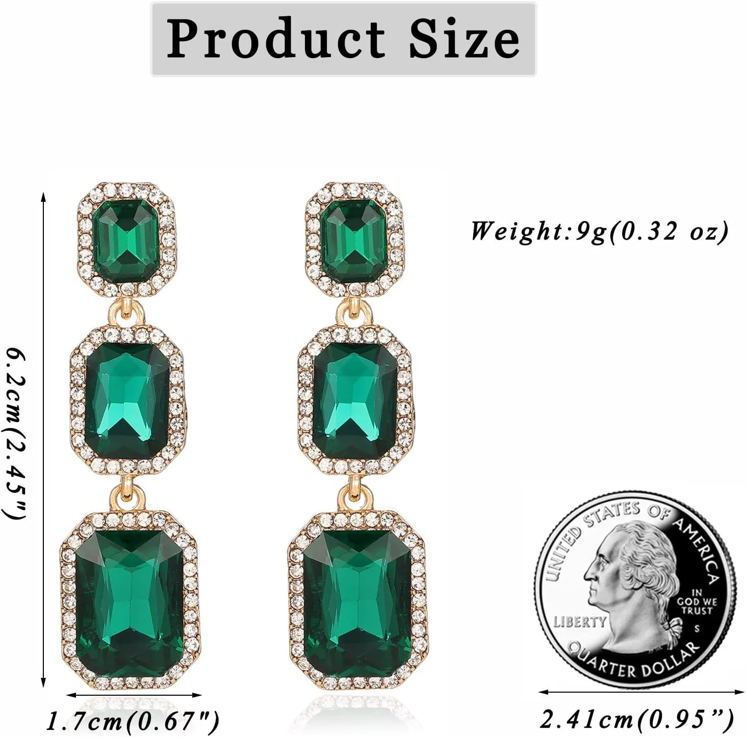 Classical Rhinestone Dangle Earrings Statement Crystal Drop Earrings Wedding Bridal Rectangle Dangling Earrings for Women