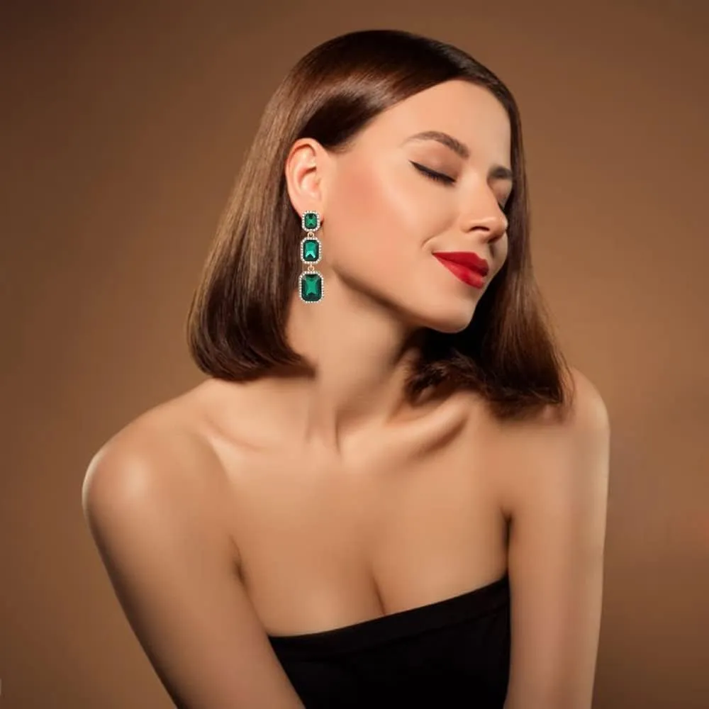 Classical Rhinestone Dangle Earrings Statement Crystal Drop Earrings Wedding Bridal Rectangle Dangling Earrings for Women