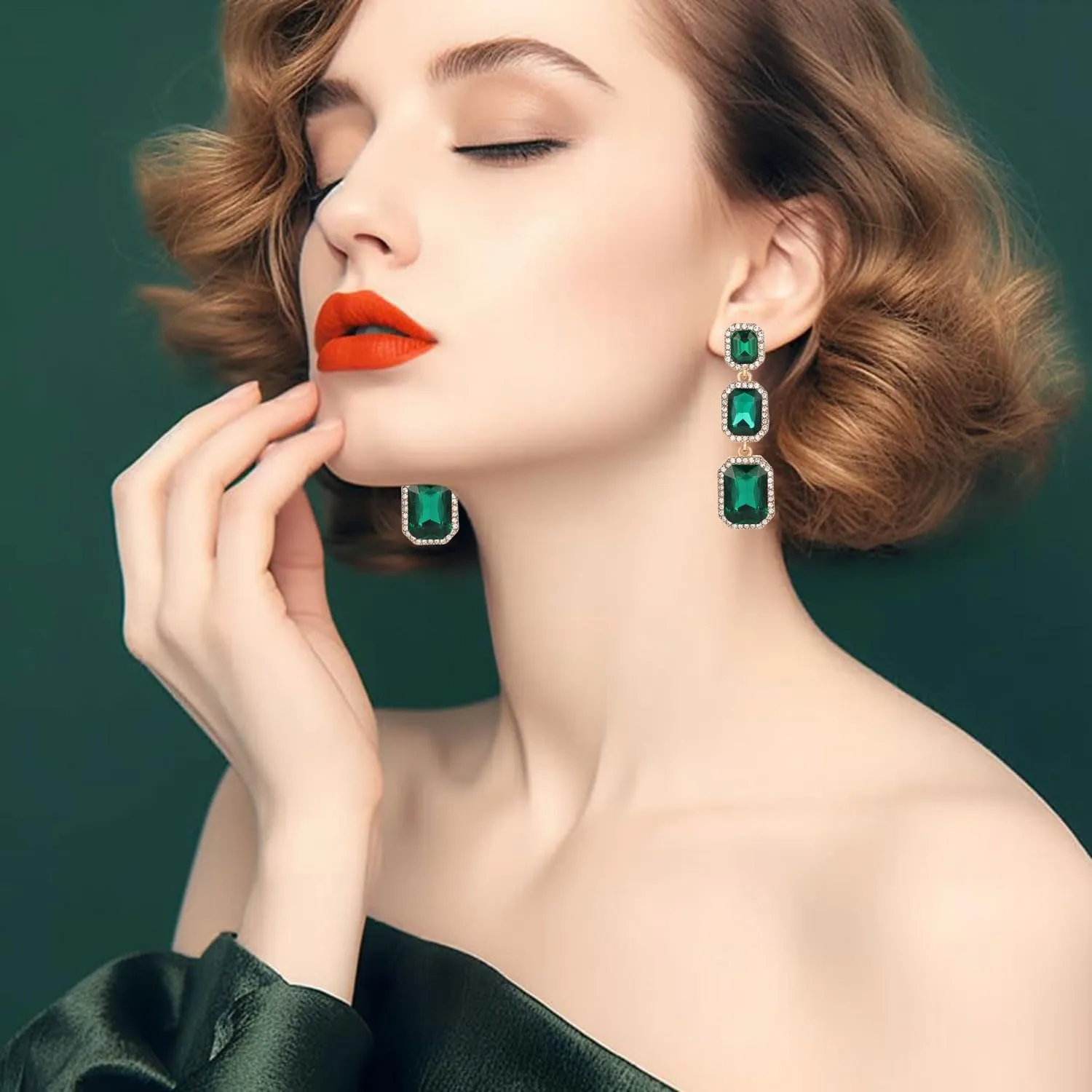 Classical Rhinestone Dangle Earrings Statement Crystal Drop Earrings Wedding Bridal Rectangle Dangling Earrings for Women