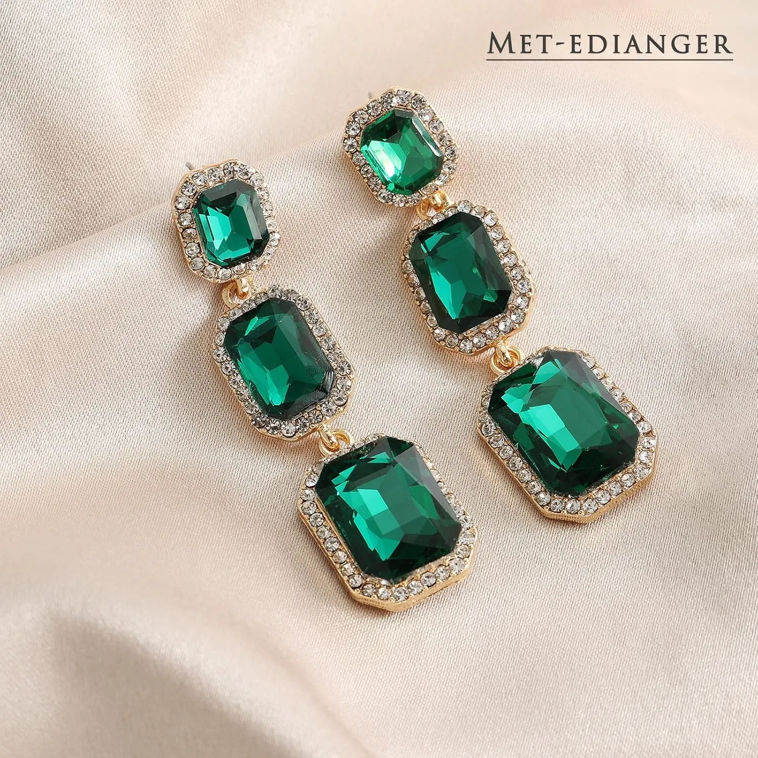 Classical Rhinestone Dangle Earrings Statement Crystal Drop Earrings Wedding Bridal Rectangle Dangling Earrings for Women