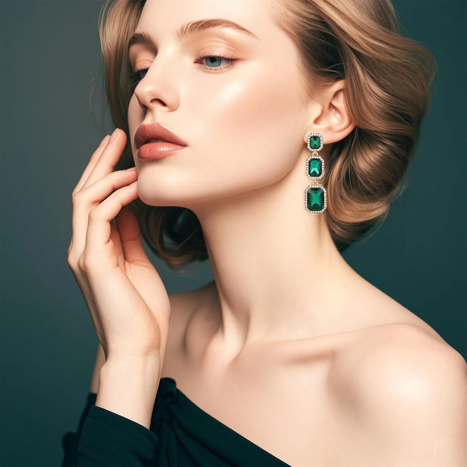 Classical Rhinestone Dangle Earrings Statement Crystal Drop Earrings Wedding Bridal Rectangle Dangling Earrings for Women