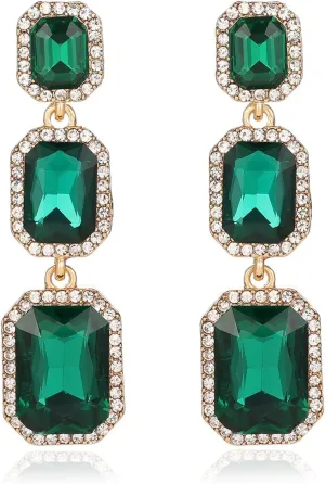Classical Rhinestone Dangle Earrings Statement Crystal Drop Earrings Wedding Bridal Rectangle Dangling Earrings for Women
