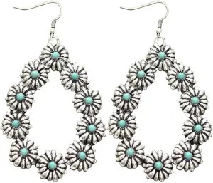 coadipress Bohemian Turquoise Flower Dangle Earrings for Women Statement Teardrop Daisy Earrings Handmade Teardrop Turquoise Earrings Unique Vintage Boho Ethnic Earrings Jewelry Gifts