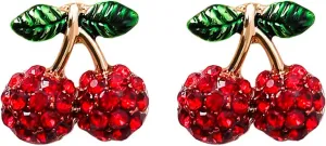 coadipress Cherry Stud Earrings for Women Fashion Lovely Ultra Light Red Enamel Crystal Cherries Fruit Charm Piercing Studs Jewelry