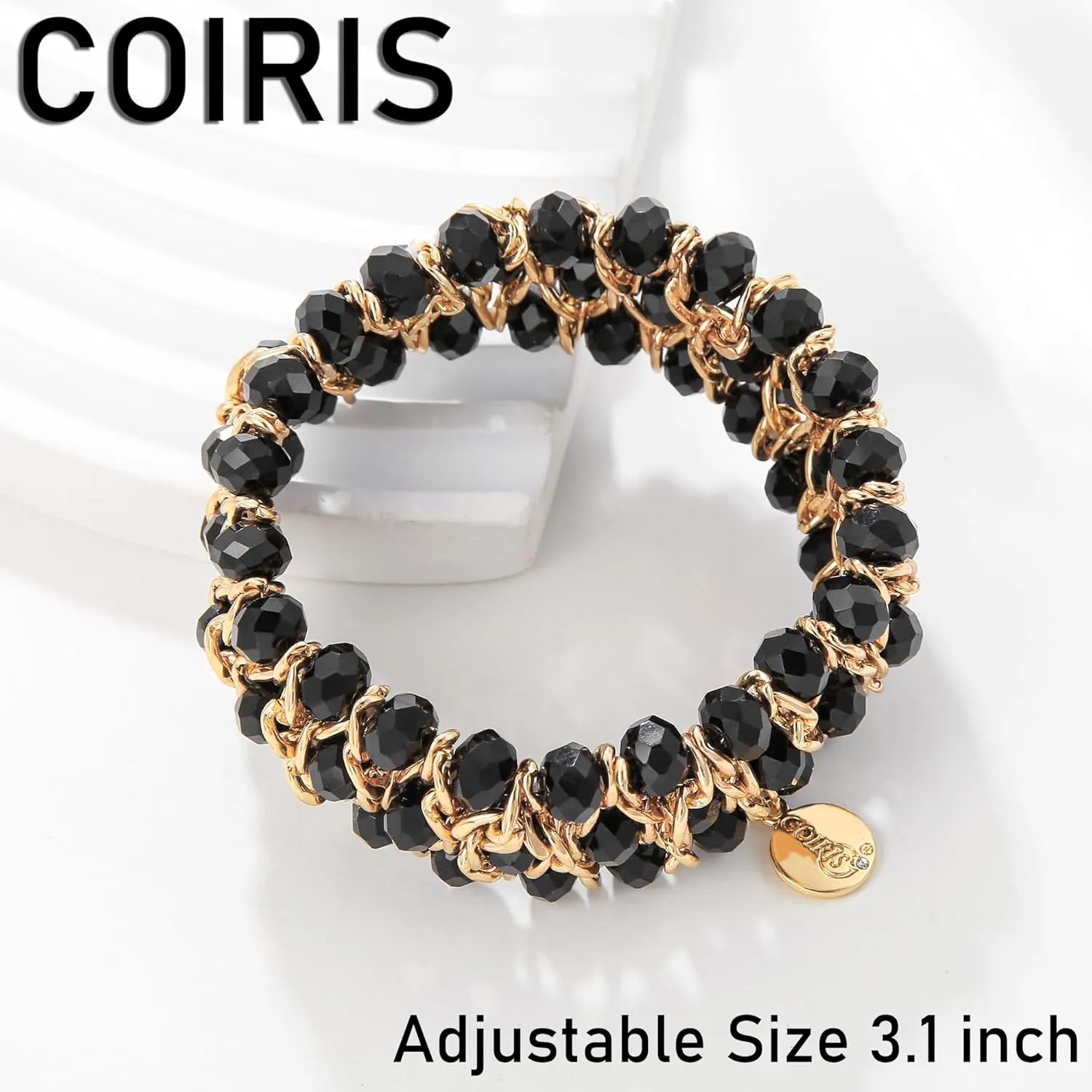 Coiris Glass Bead Crystal Wrap Bangle Bracelet with Alloy Elastic Cord Gifts for Women