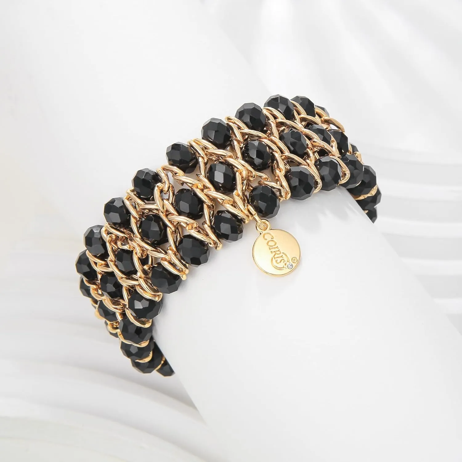 Coiris Glass Bead Crystal Wrap Bangle Bracelet with Alloy Elastic Cord Gifts for Women