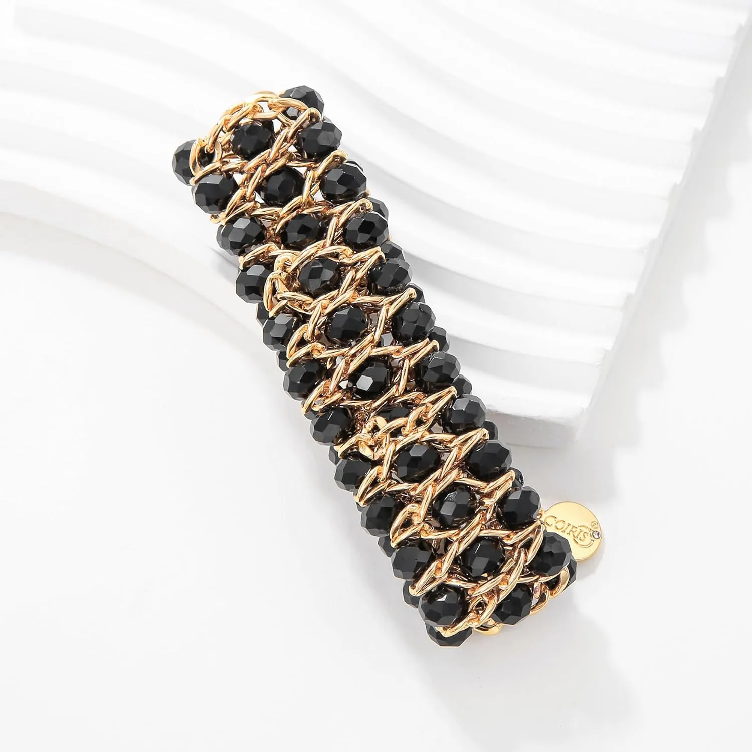 Coiris Glass Bead Crystal Wrap Bangle Bracelet with Alloy Elastic Cord Gifts for Women