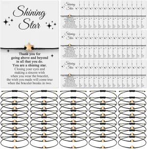 Colarr 50 Sets Employee Appreciation Gift Bracelets with Shiny Star Charm Adjustable Bracelet Wish Cards Inspirational Thank You Gift Teacher Appreciation for Coworker Staff Nurse
