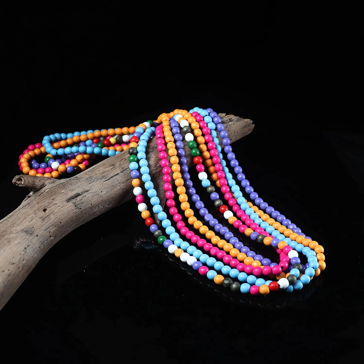 COLORFUL BLING 8MM Natural Wood Bead Necklace Africa Wooden Chain Statement Unisex Chunky Strand Necklaces Hip Hop Jewelry