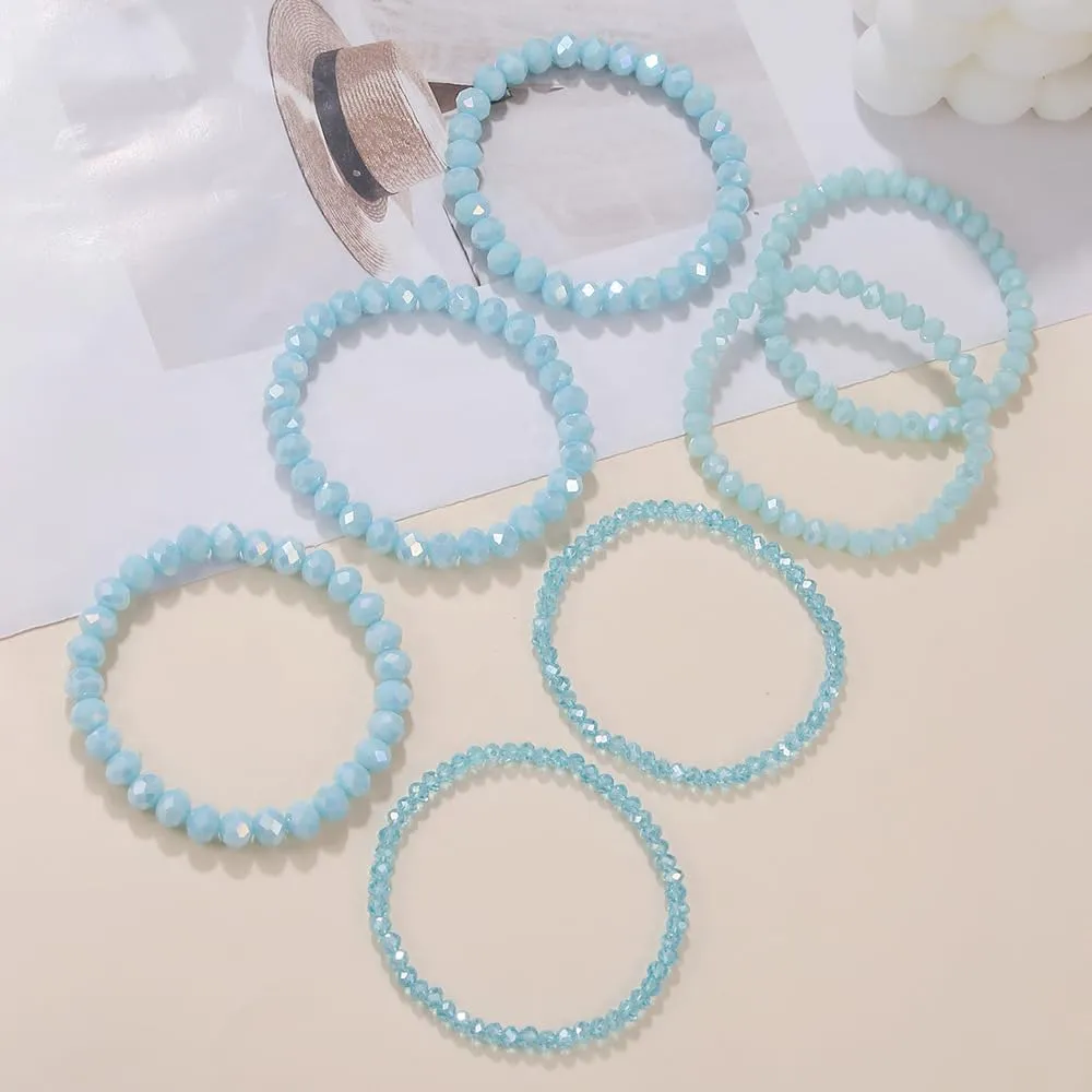 COLORFUL BLING Bohemian Stackable Bead Bracelets Set for Women Layered Multicolor Stretch Beaded Stacking Strand Wrap Bracelets Shiny Crystal Statement Jewelry