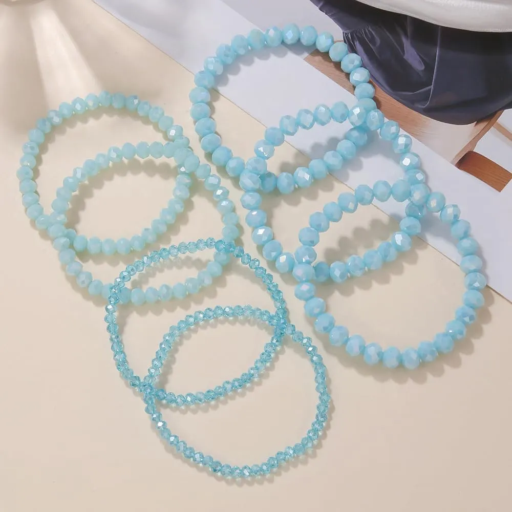 COLORFUL BLING Bohemian Stackable Bead Bracelets Set for Women Layered Multicolor Stretch Beaded Stacking Strand Wrap Bracelets Shiny Crystal Statement Jewelry