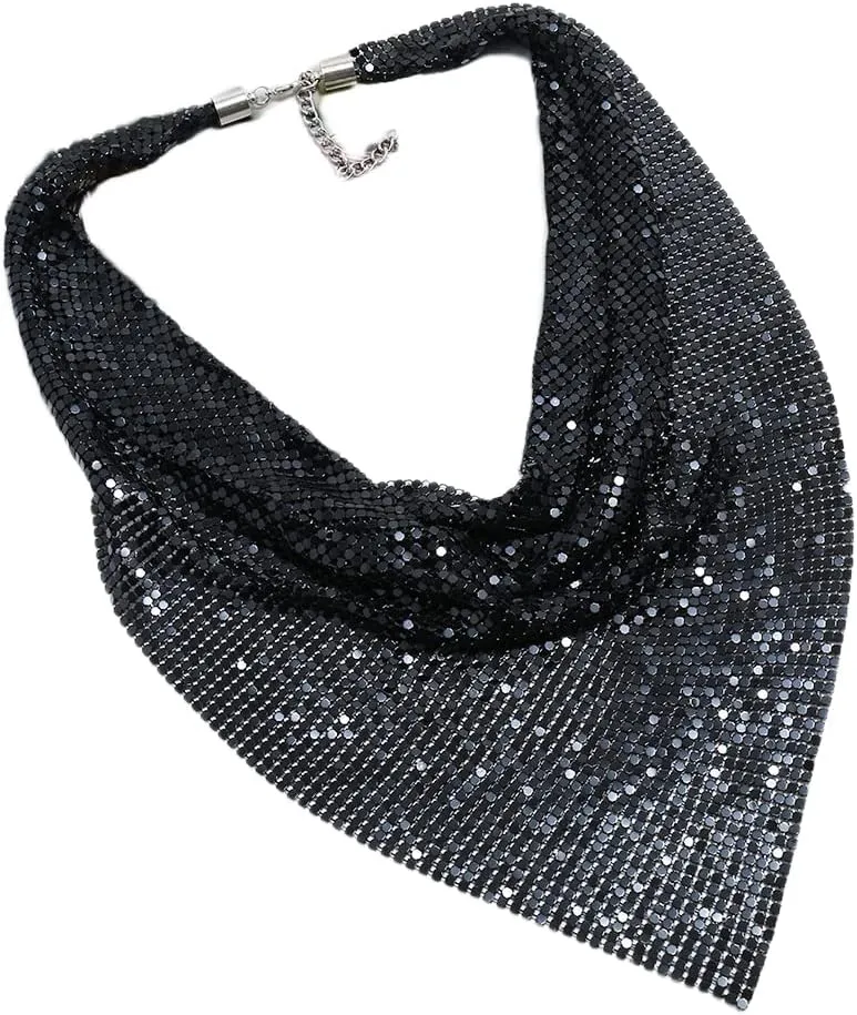 COLORFUL BLING Fashion Sequins Tassel Choker Necklace Chunky Fringe Pyramid Bib Stetement Necklace Thick Collar for Women Costume Jewelry