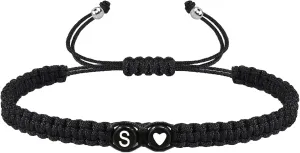 COLORFUL BLING Initial Bracelet for Women Gifts Handmade Rope Braided 26 Alphabet Letter Heart Sister Daughter Mom Mother's Day Friendship Wristband Jewelry