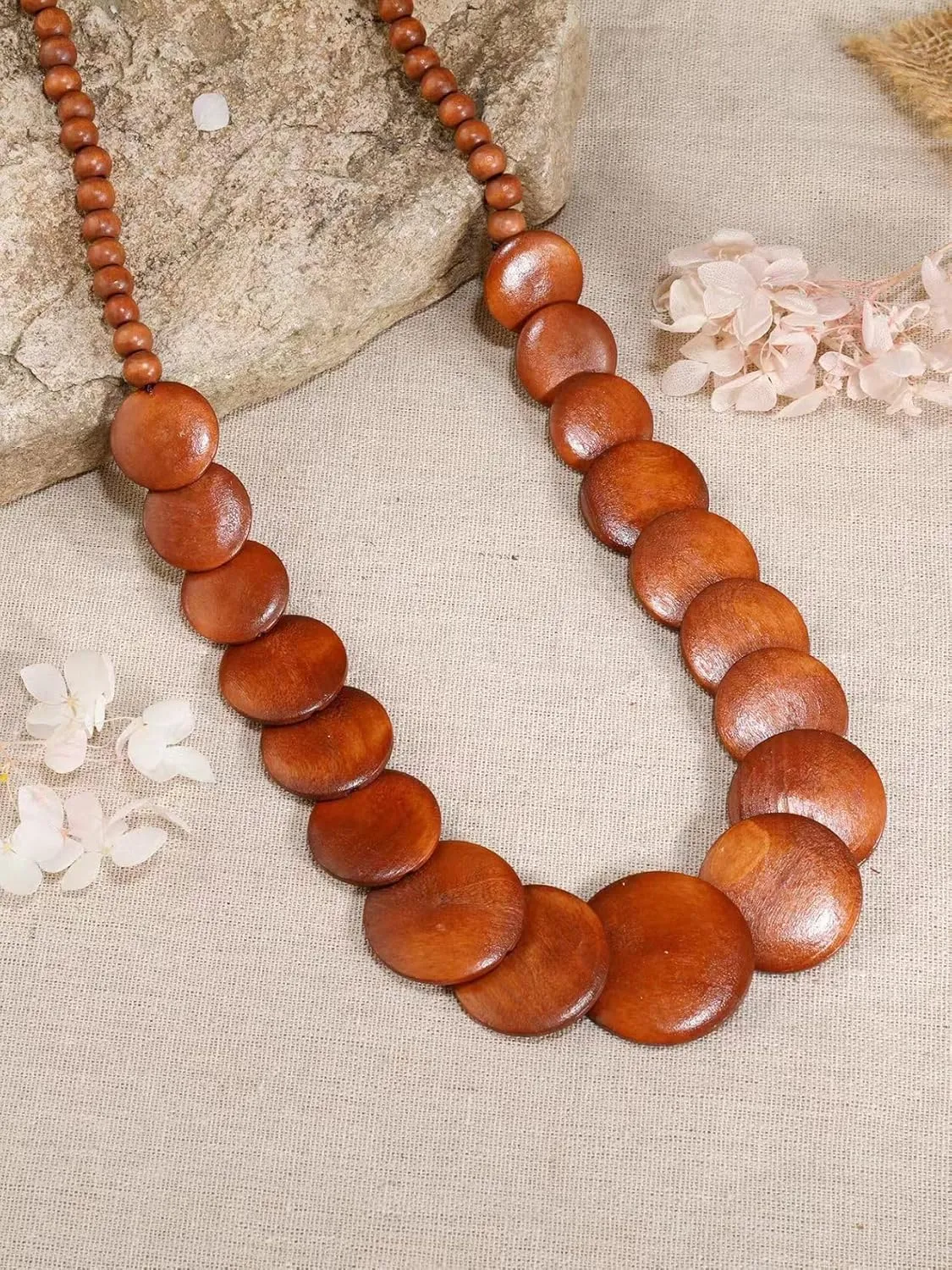 COLORFUL BLING Natural Chunky Wooden Beads Statement Necklace Boho African Tribal Collar Choker Bib Necklace Hippie Vacation Jewelry for Unisex Men Women
