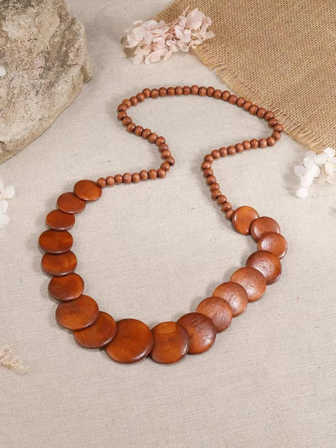 COLORFUL BLING Natural Chunky Wooden Beads Statement Necklace Boho African Tribal Collar Choker Bib Necklace Hippie Vacation Jewelry for Unisex Men Women