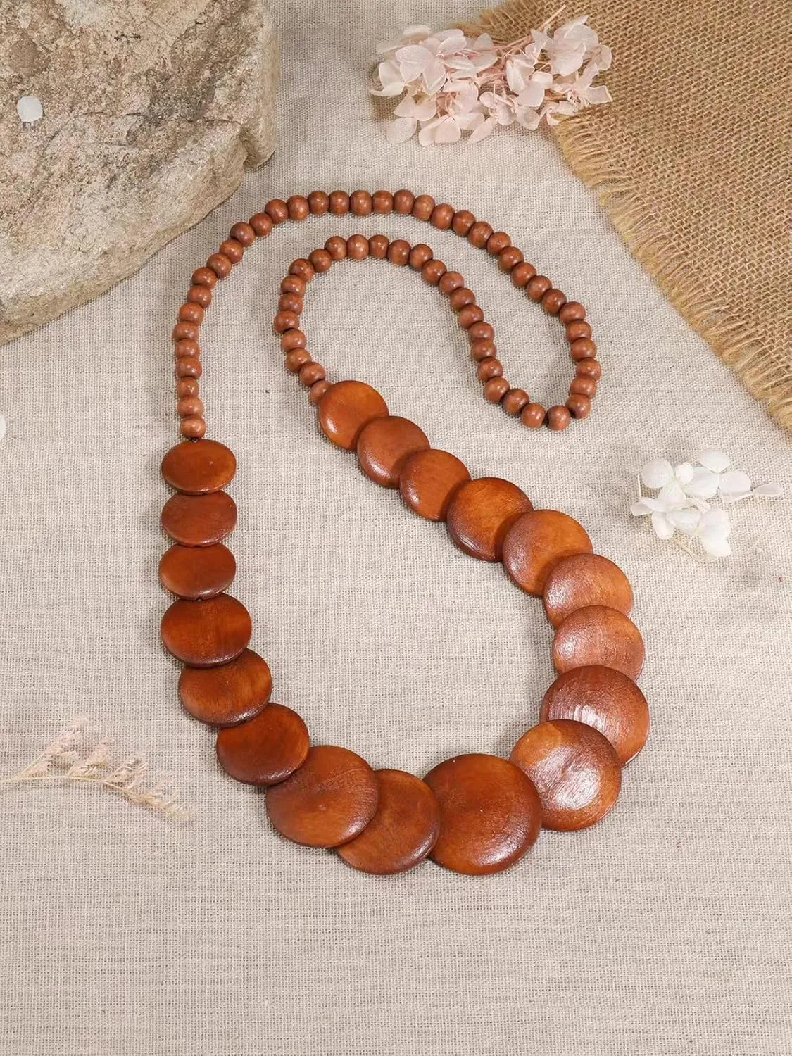 COLORFUL BLING Natural Chunky Wooden Beads Statement Necklace Boho African Tribal Collar Choker Bib Necklace Hippie Vacation Jewelry for Unisex Men Women
