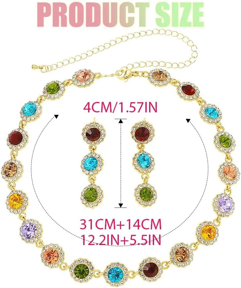 Colorful Crystal Choker Necklace Sparkly Rhinestone Chokers Necklaces Gold Chain Party Prom Neck Jewelry for Women