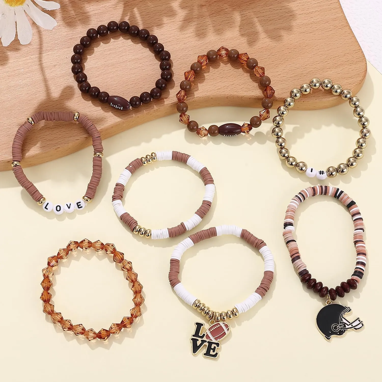 Cooluckday 10 Pack Game Day Bracelets for Women Football Bracelets Stackable Charm Sports Bracelet Bangles Football Mom Accessories Outfits Jewelry Accessories Game Day Friendship Bracelets Football Sport Fan Gifts 