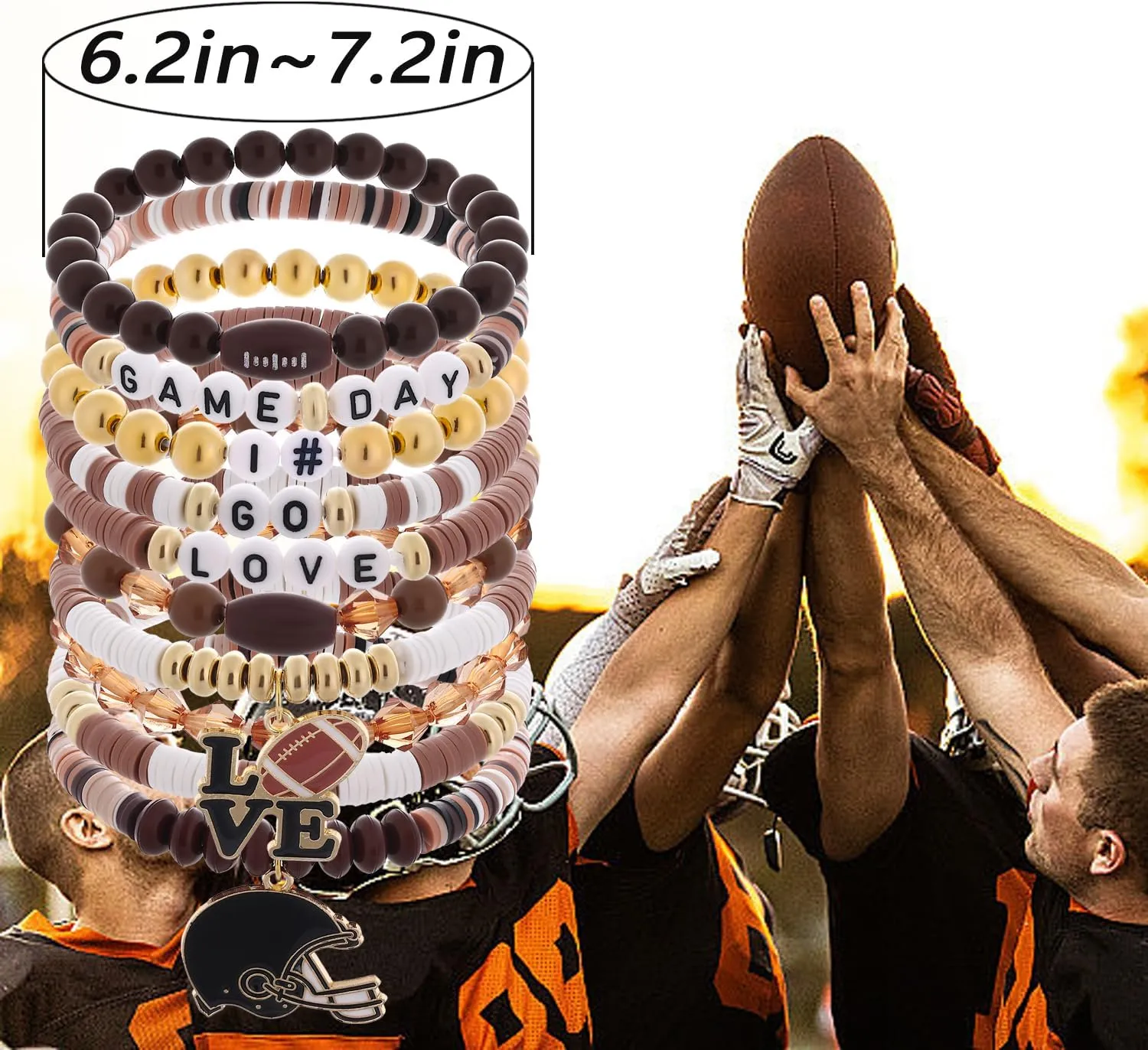 Cooluckday 10 Pack Game Day Bracelets for Women Football Bracelets Stackable Charm Sports Bracelet Bangles Football Mom Accessories Outfits Jewelry Accessories Game Day Friendship Bracelets Football Sport Fan Gifts 