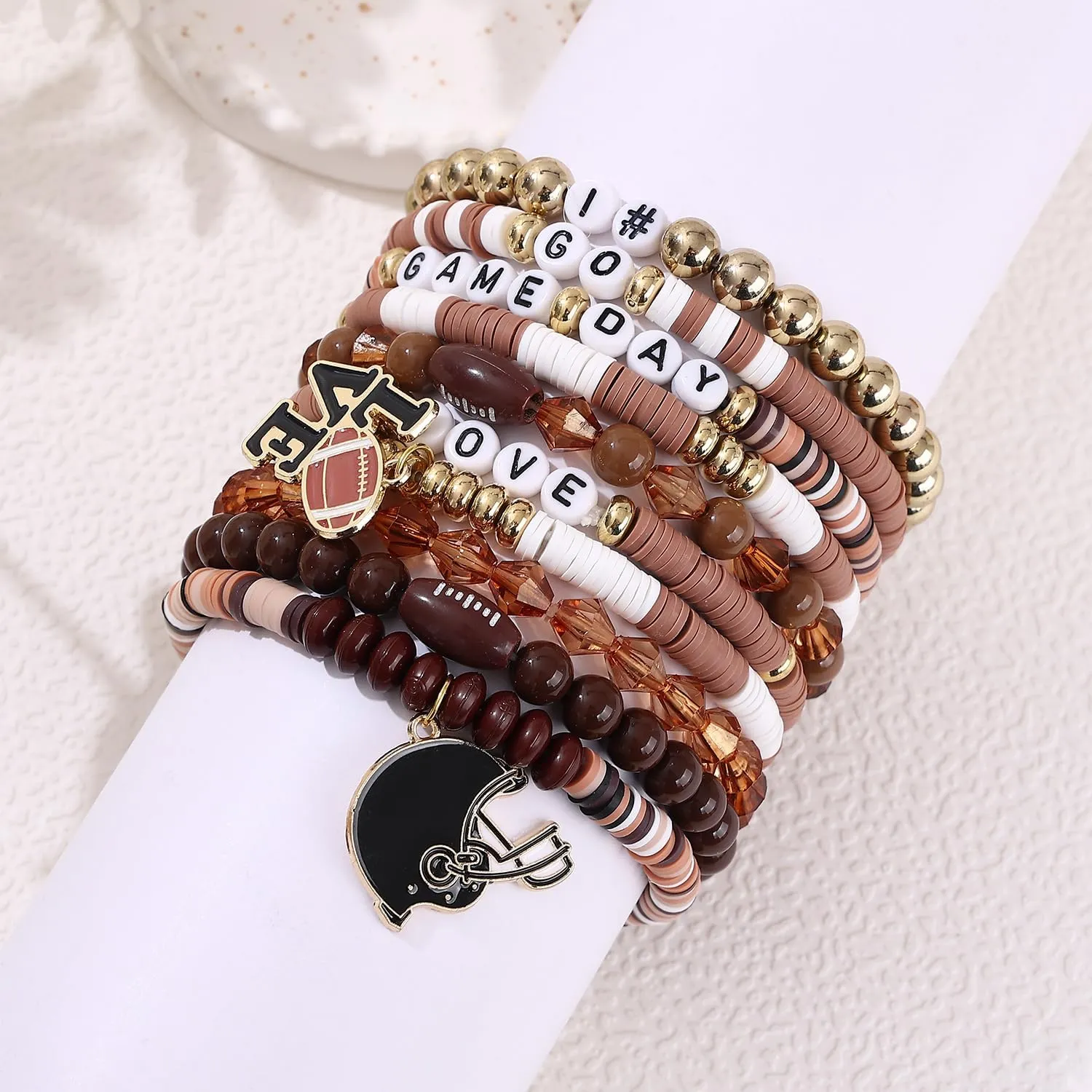 Cooluckday 10 Pack Game Day Bracelets for Women Football Bracelets Stackable Charm Sports Bracelet Bangles Football Mom Accessories Outfits Jewelry Accessories Game Day Friendship Bracelets Football Sport Fan Gifts 