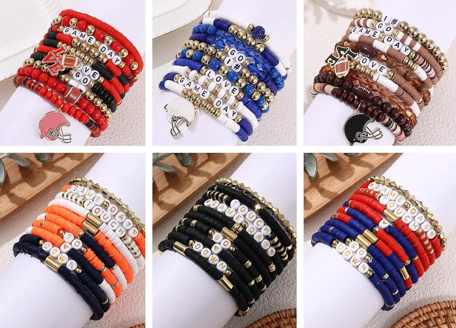 Cooluckday 10 Pack Game Day Bracelets for Women Football Bracelets Stackable Charm Sports Bracelet Bangles Football Mom Accessories Outfits Jewelry Accessories Game Day Friendship Bracelets Football Sport Fan Gifts 