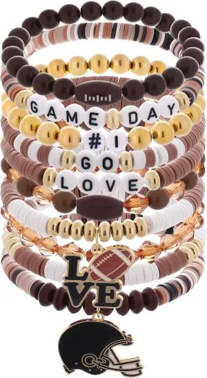 Cooluckday 10 Pack Game Day Bracelets for Women Football Bracelets Stackable Charm Sports Bracelet Bangles Football Mom Accessories Outfits Jewelry Accessories Game Day Friendship Bracelets Football Sport Fan Gifts 