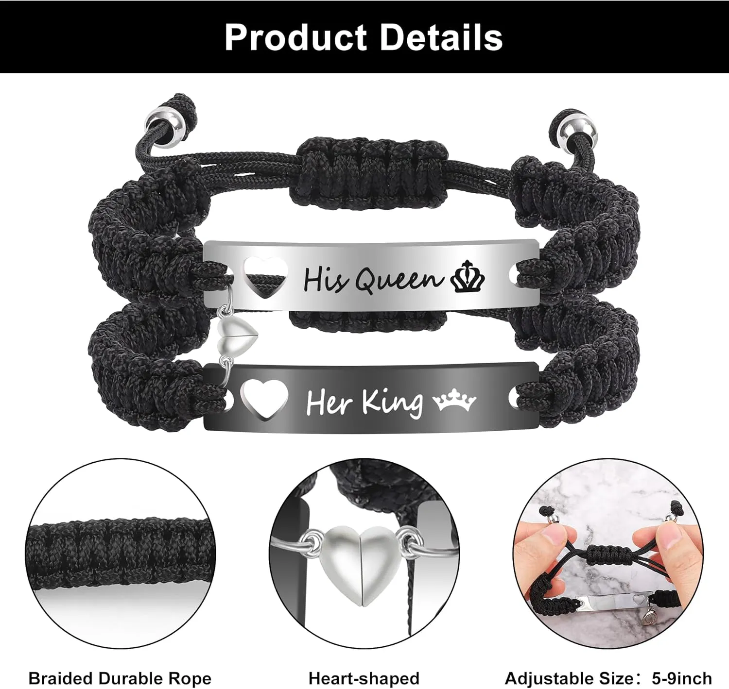 Couple Matching Bf and Gf Bracelets, Best Friend Friendship Bracelet, Adjustable Stretch Bracelets Jewelry for Him and Her