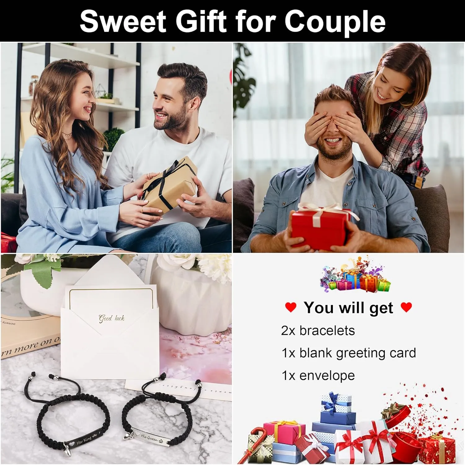 Couple Matching Bf and Gf Bracelets, Best Friend Friendship Bracelet, Adjustable Stretch Bracelets Jewelry for Him and Her