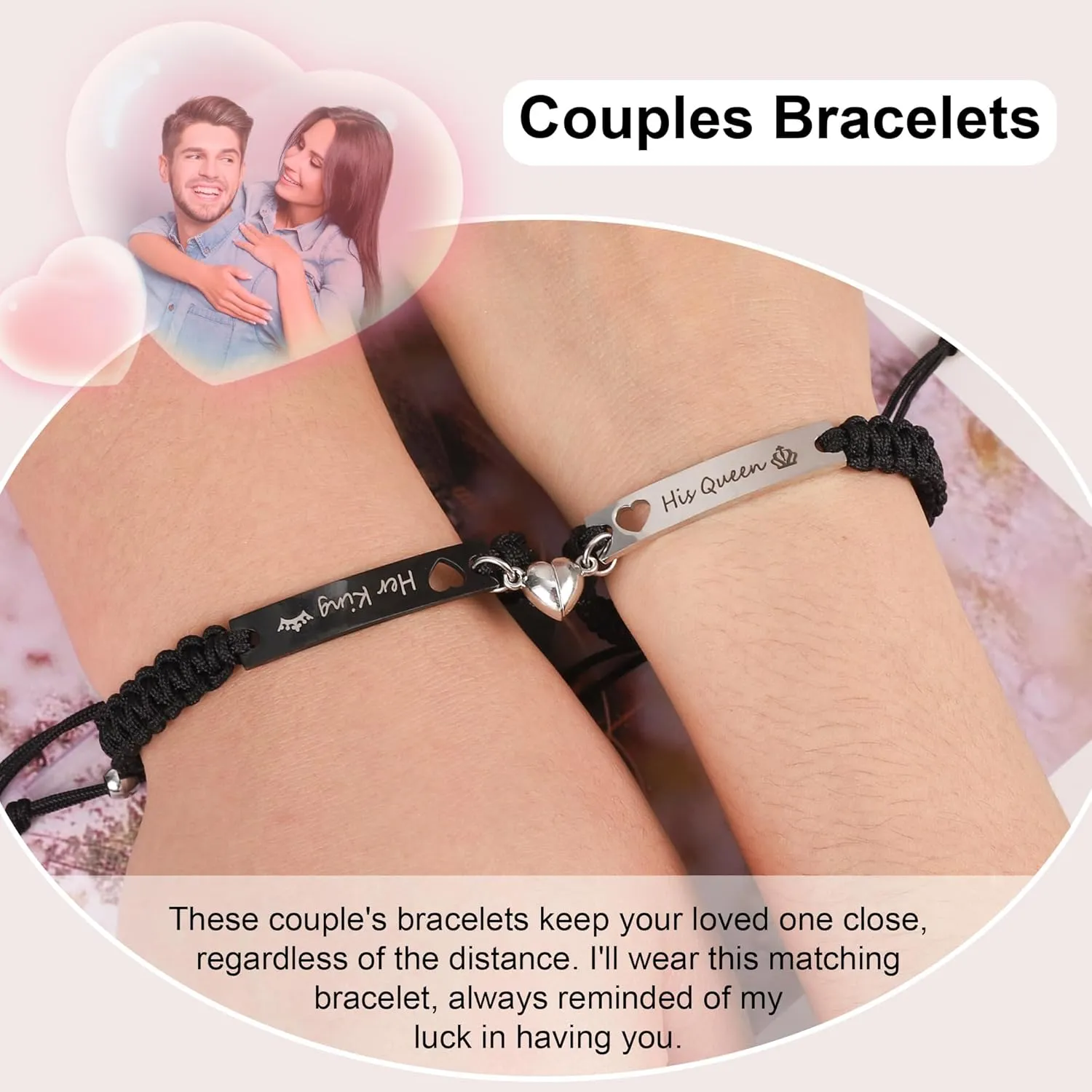 Couple Matching Bf and Gf Bracelets, Best Friend Friendship Bracelet, Adjustable Stretch Bracelets Jewelry for Him and Her