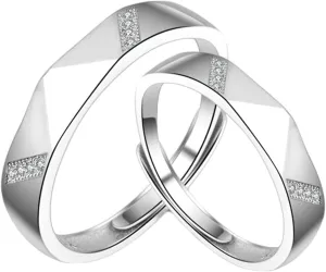 Couple Ring Free Engrave Men and Women Rings,Couple Rings 925 Sterling Silver Adjustable,Simple Round Rings Silver