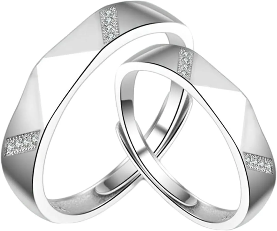Couple Ring Free Engrave Men and Women Rings,Couple Rings 925 Sterling Silver Adjustable,Simple Round Rings Silver