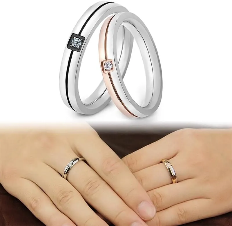 Couple Rings Promise Ring for Couples Romantic Love Couples Jewelry Gifts Adjustable Engagement Wedding Ring for Him and Her