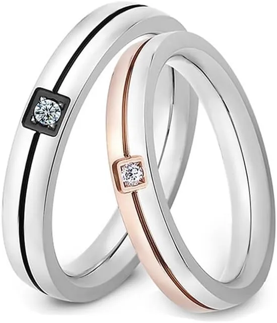 Couple Rings Promise Ring for Couples Romantic Love Couples Jewelry Gifts Adjustable Engagement Wedding Ring for Him and Her