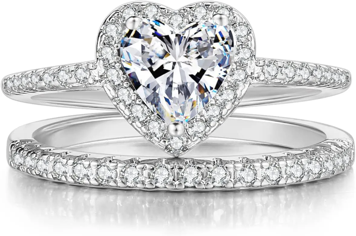 Couple Rings White Gold Plated 925 Sterling Silver Ring 1CT AAAAA Heart CZ Women Wedding Ring Sets Men Tungsten Steel Ring