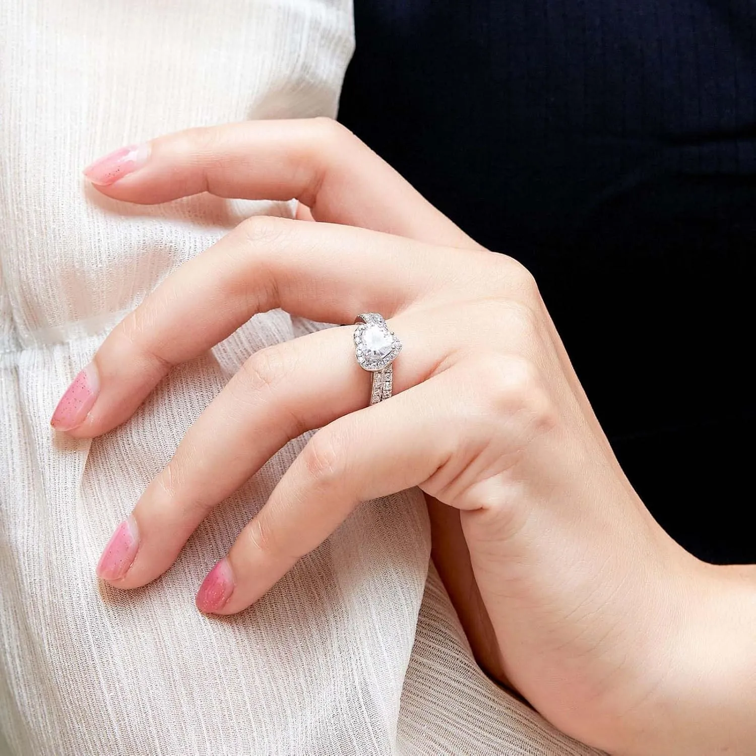 Couple Rings White Gold Plated 925 Sterling Silver Ring 1CT AAAAA Heart CZ Women Wedding Ring Sets Men Tungsten Steel Ring