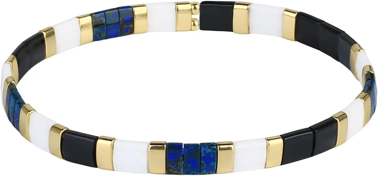 CQUAN CHI Women Stackable Tila Bead Bracelets Flat Bead Bracelet Boho Friendship Bracelets Stretch Bracelet 03L