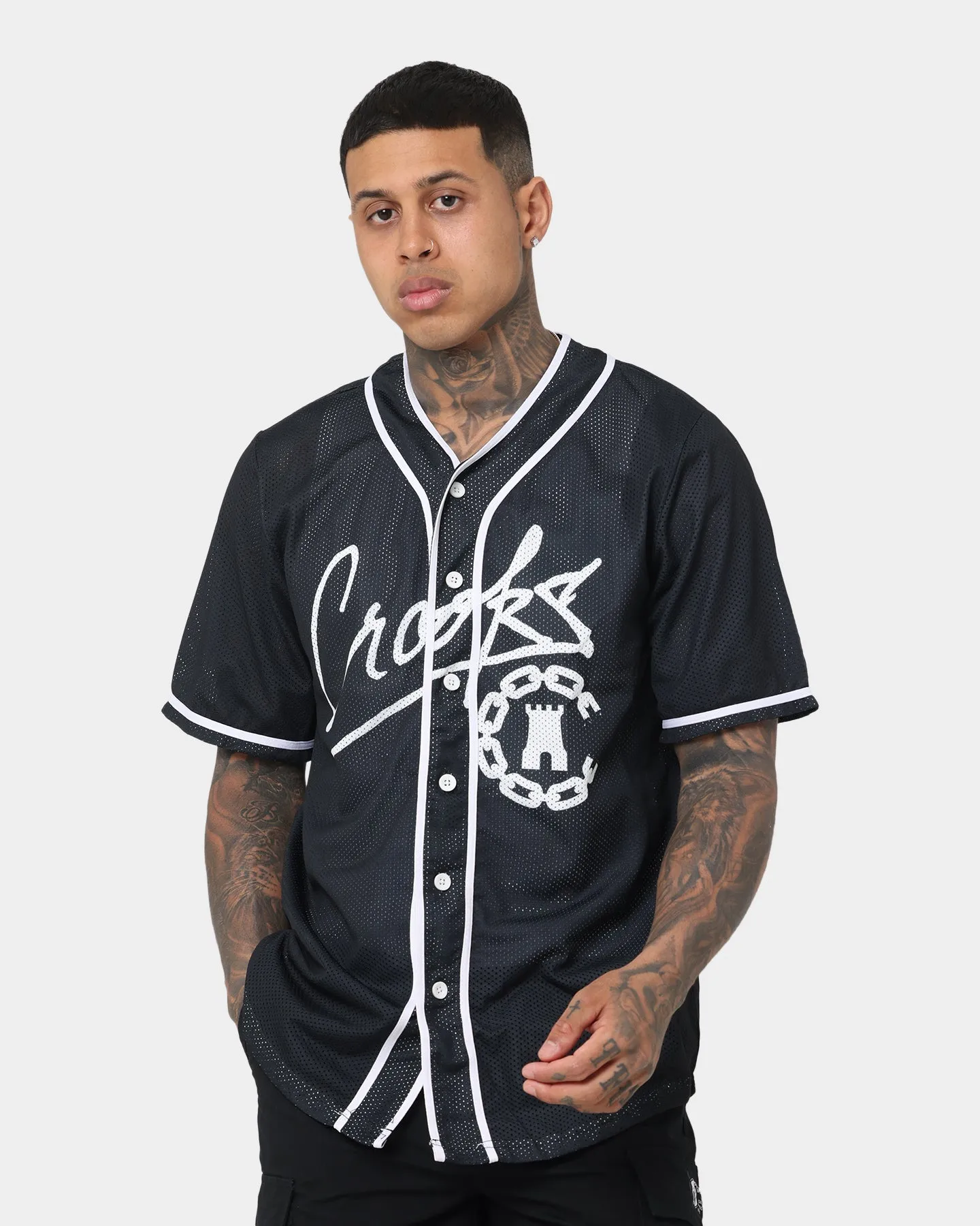 Crooks & Castles Script Mesh Baseball T-Shirt Black